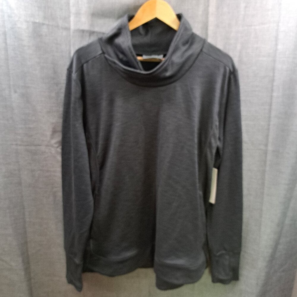 %NWT Athleta Stowe Pullover, sz XL Charcoal Heather Workout Plush Tech Wicking